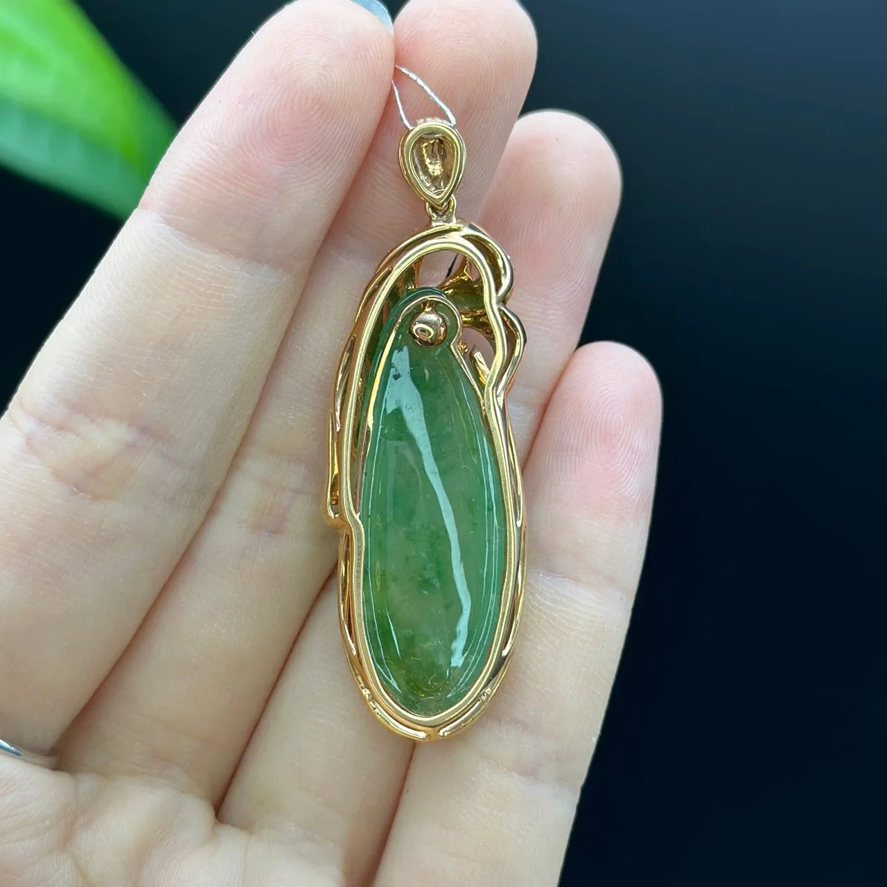 Natural Ice Green Jadeite Jade Shou Tao ( longevity Peach ) Necklace With 18k Rose Gold