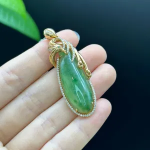 Natural Ice Green Jadeite Jade Shou Tao ( longevity Peach ) Necklace With 18k Rose Gold