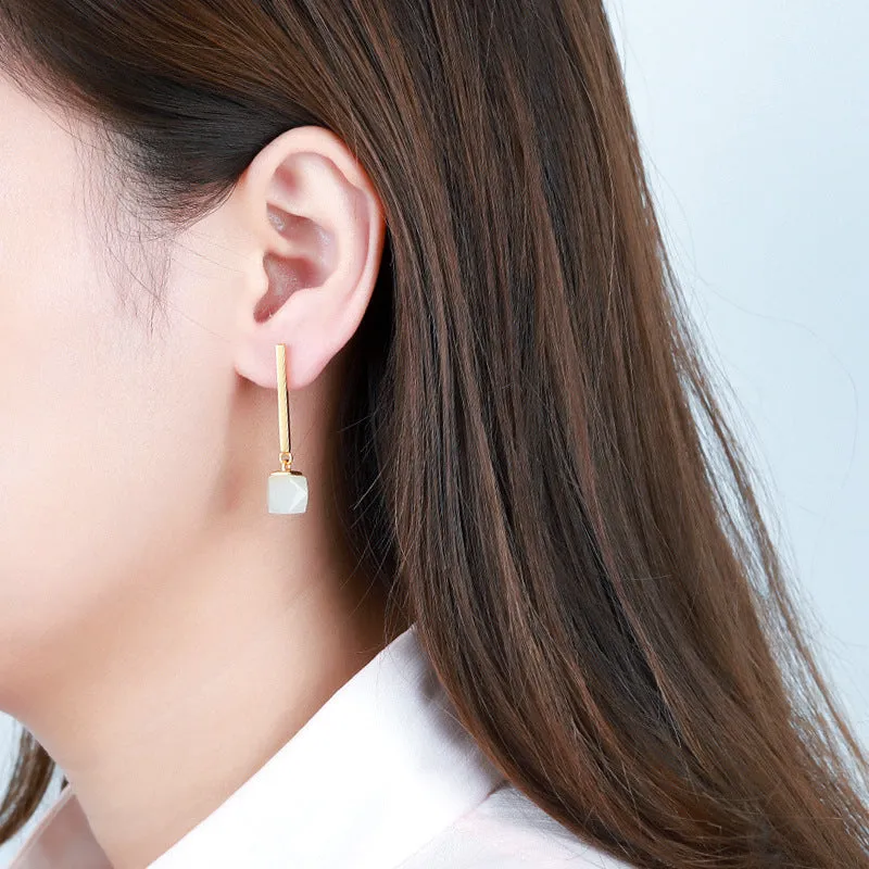 Natural Jade Earrings Nephrite Silver Earrings ZNE391