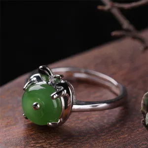 Natural Jade Ring Nephrite Silver Adjustable Ring ZNRG153