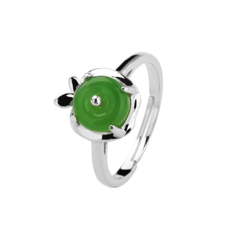 Natural Jade Ring Nephrite Silver Adjustable Ring ZNRG153