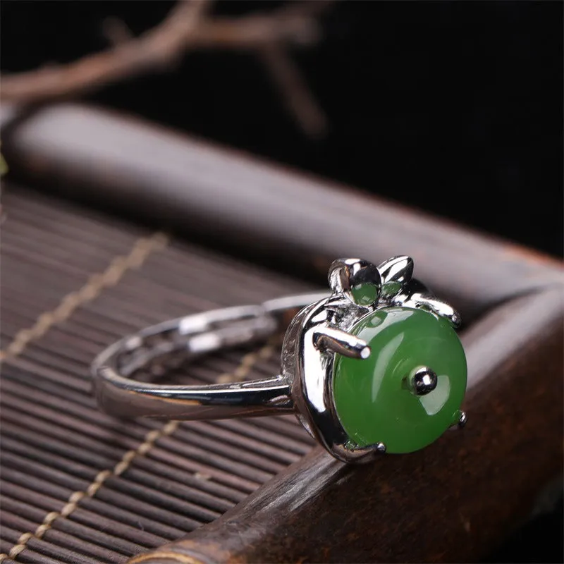 Natural Jade Ring Nephrite Silver Adjustable Ring ZNRG153