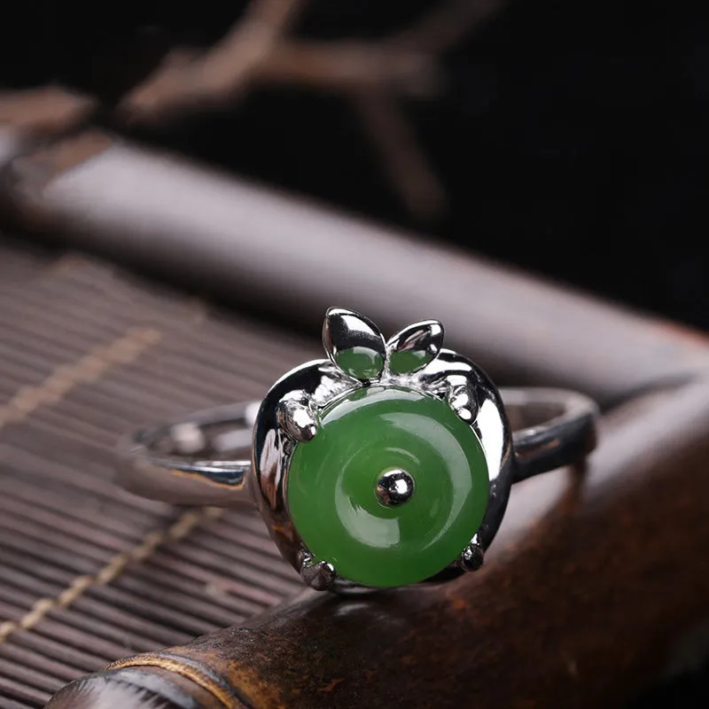 Natural Jade Ring Nephrite Silver Adjustable Ring ZNRG153