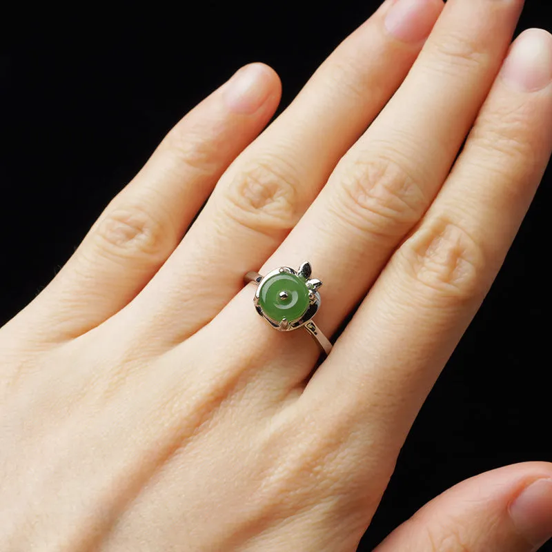 Natural Jade Ring Nephrite Silver Adjustable Ring ZNRG153