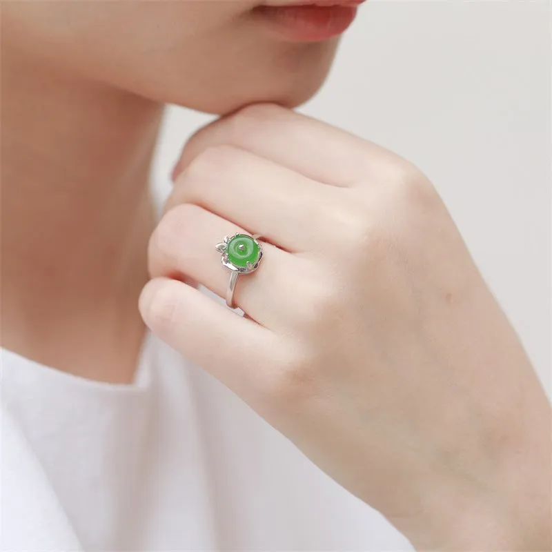 Natural Jade Ring Nephrite Silver Adjustable Ring ZNRG153