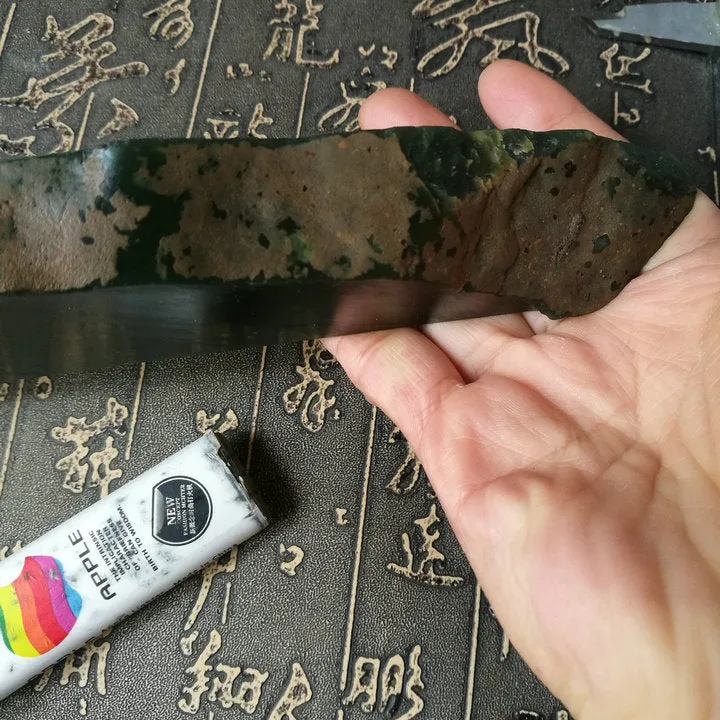 Natural Kunlun Jade Rough Nephrite Raw (761g, 35.5X2.7X1.1cm)