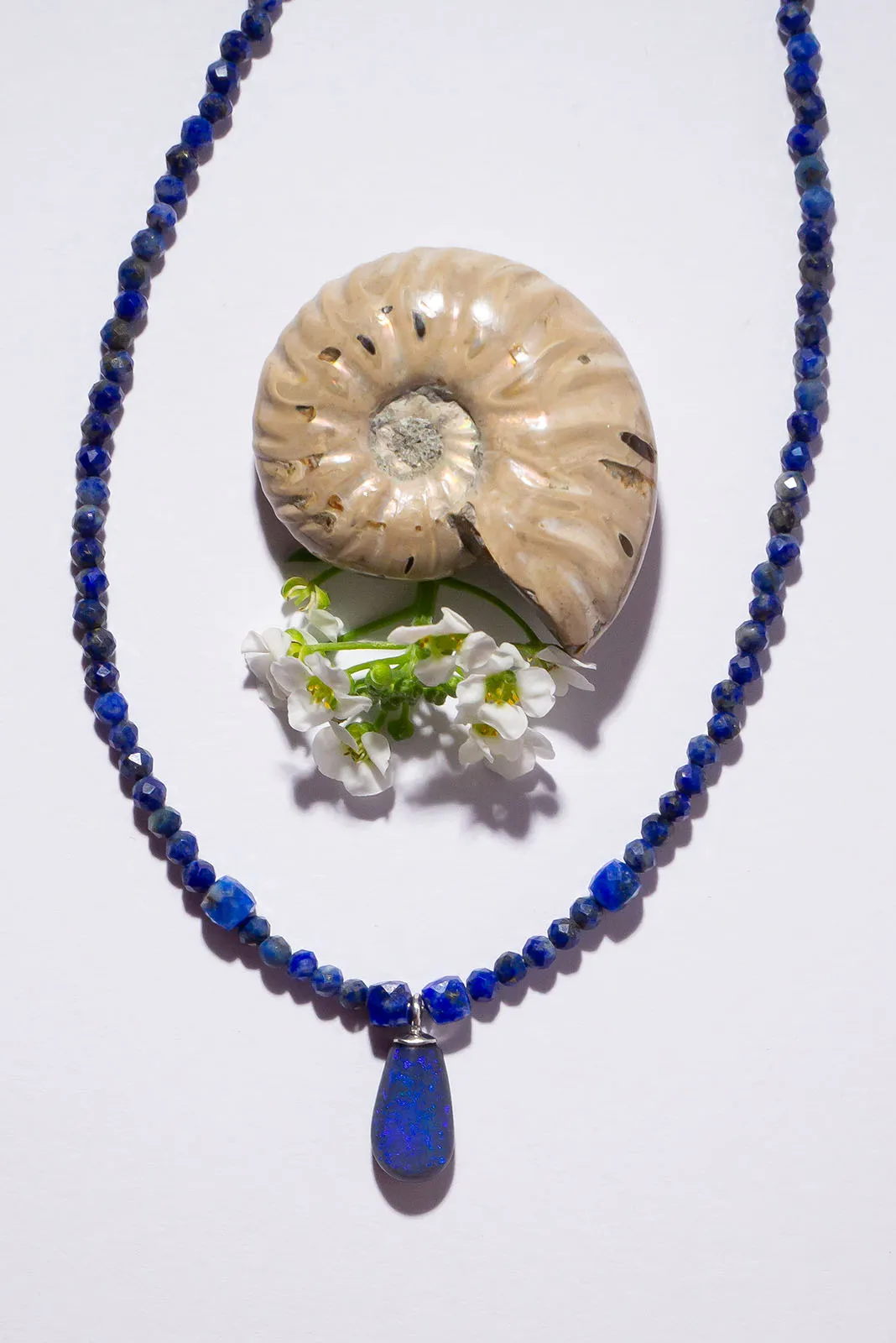 Necklace Australian Opal Dene on Lapis