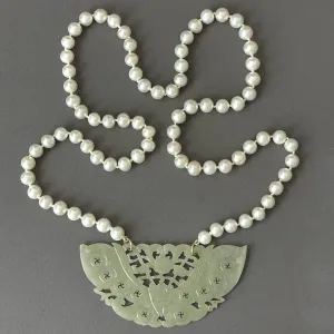 nephrite jade butterfly and gorgeous white pearl necklace