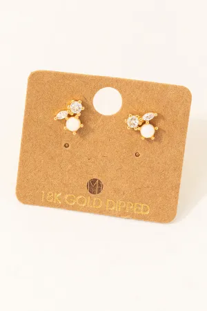 Opal and Clear Quartz Dainty Triple Stud Earrings