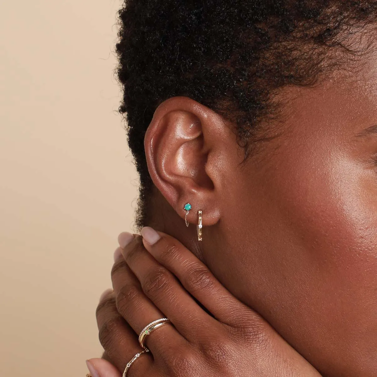 Opal Chain Studs in Solid Gold