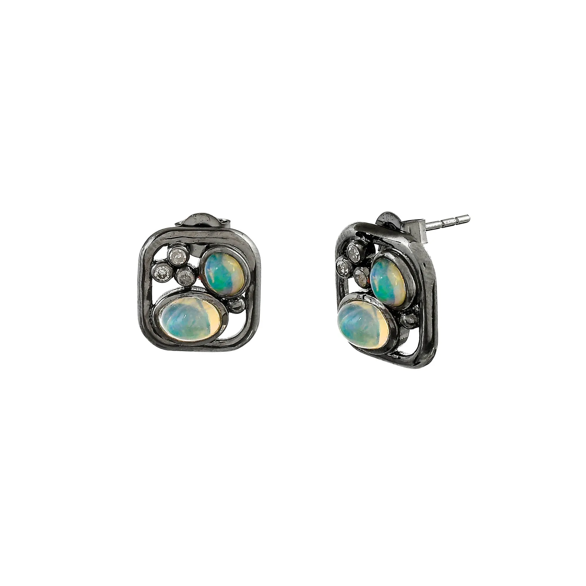 Opal Diamond Stud Earrings