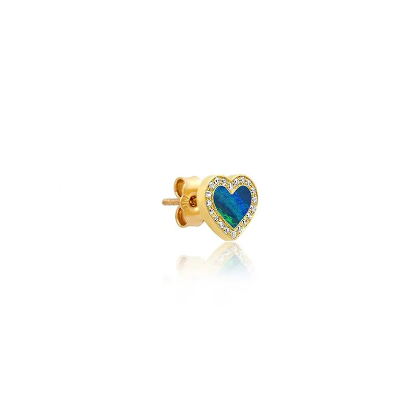 Opal Inlay Heart Studs with Diamonds