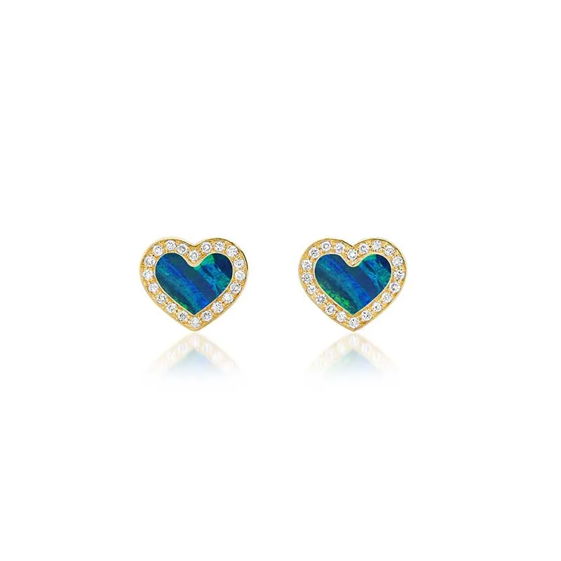 Opal Inlay Heart Studs with Diamonds