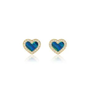 Opal Inlay Heart Studs with Diamonds