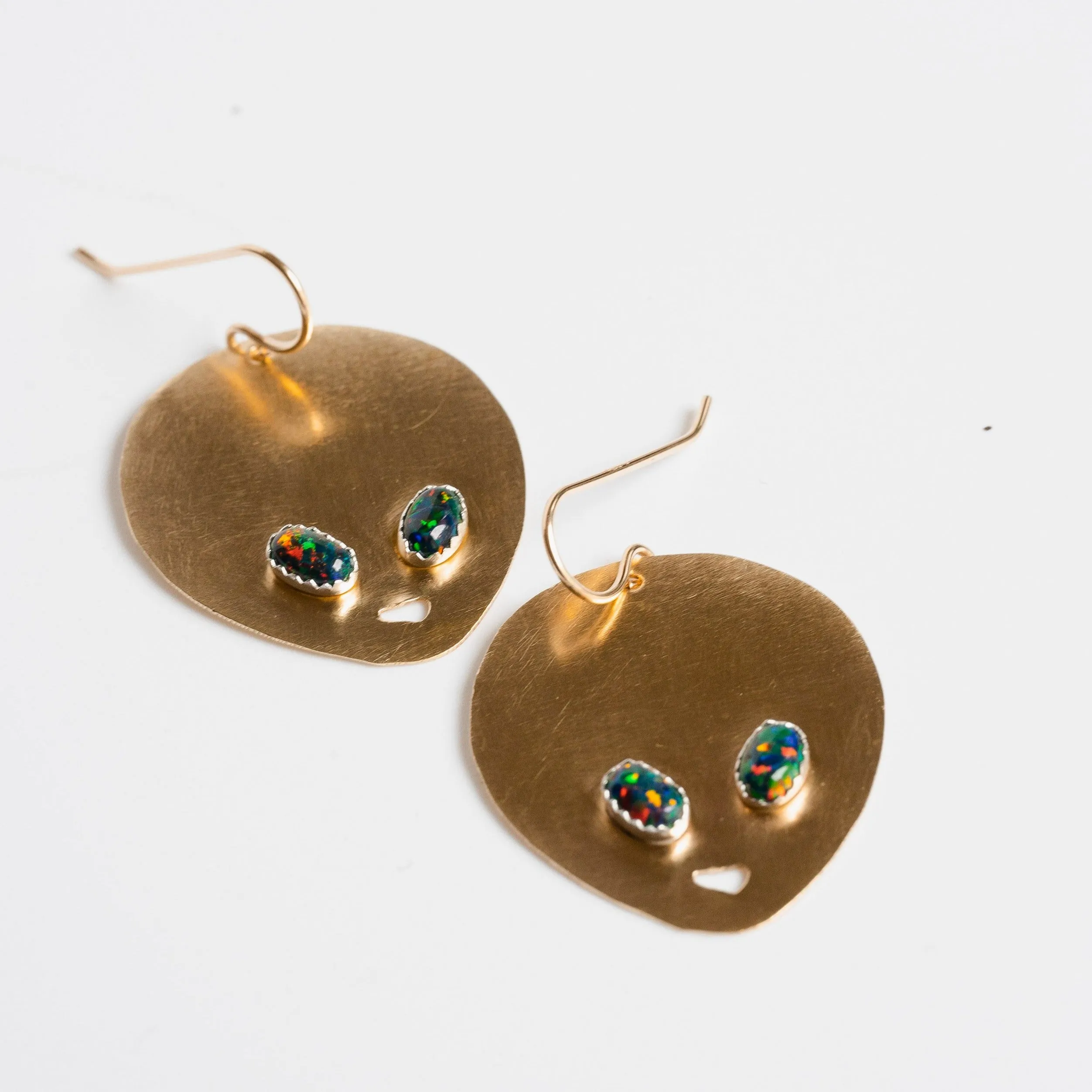 Outer Space Alien Silhouette Earrings in Brass