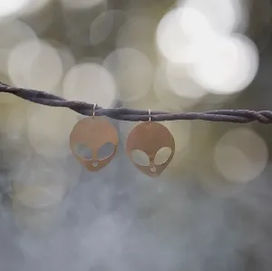 Outer Space Alien Silhouette Earrings in Brass
