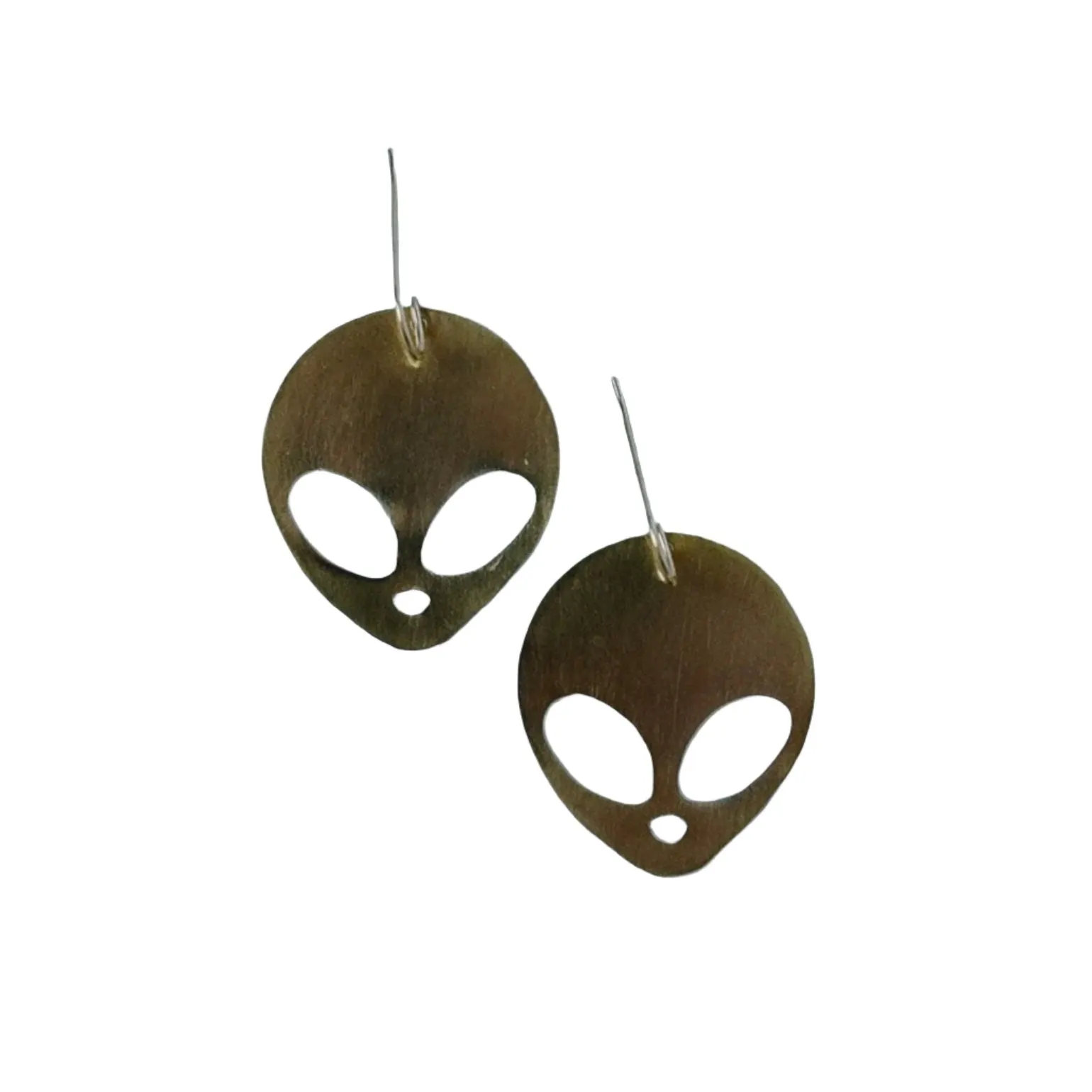 Outer Space Alien Silhouette Earrings in Brass