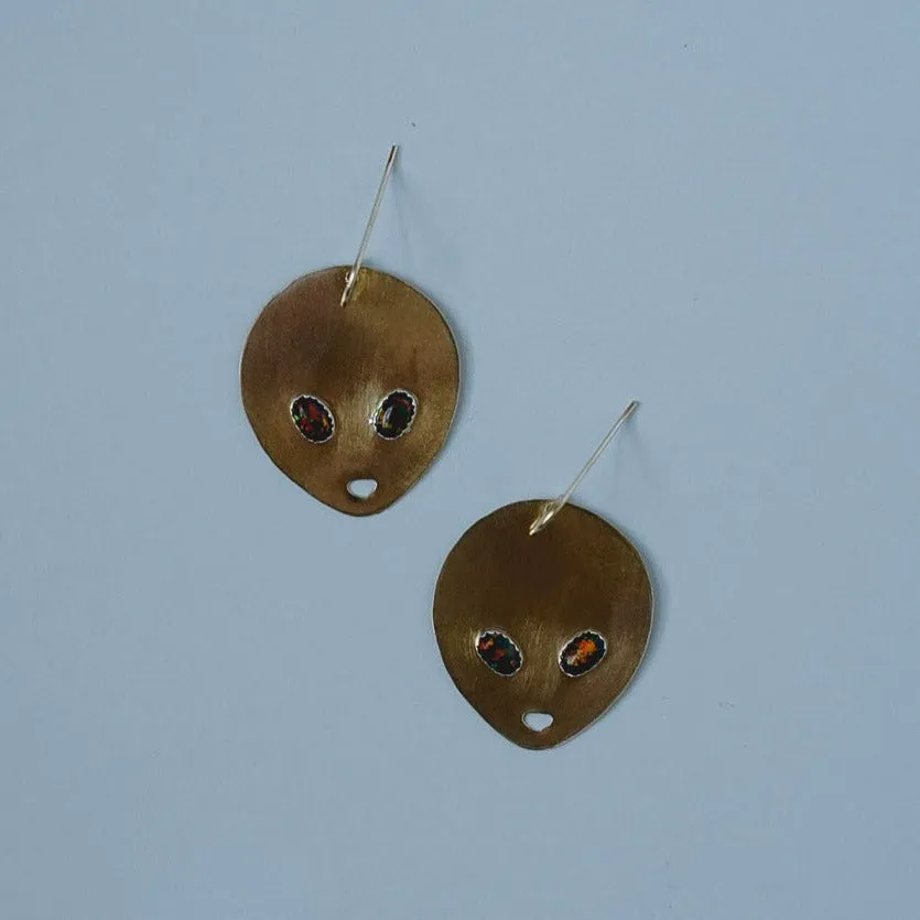 Outer Space Alien Silhouette Earrings in Brass