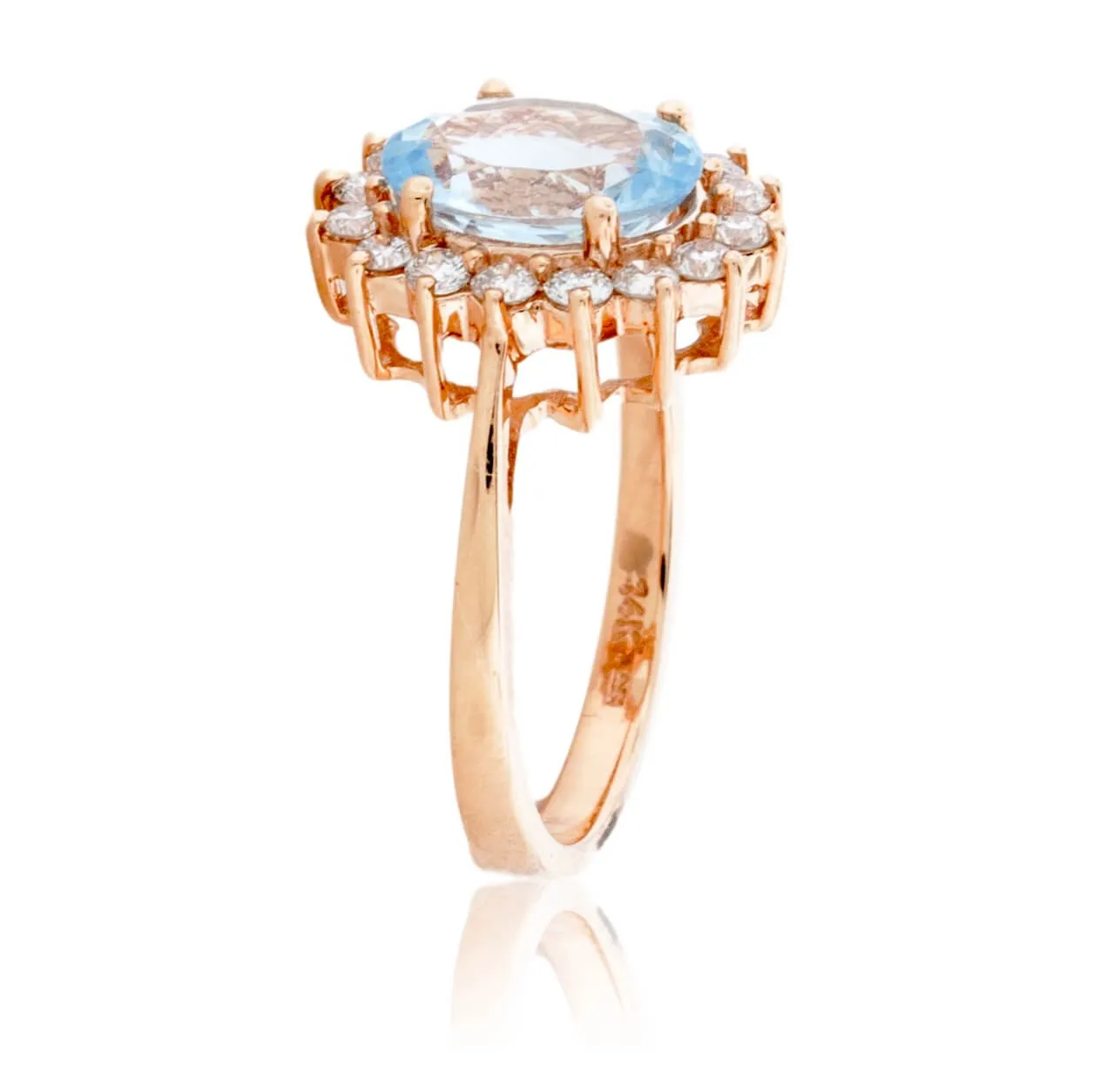 Oval Aquamarine and Round Diamond Rose Gold Ring
