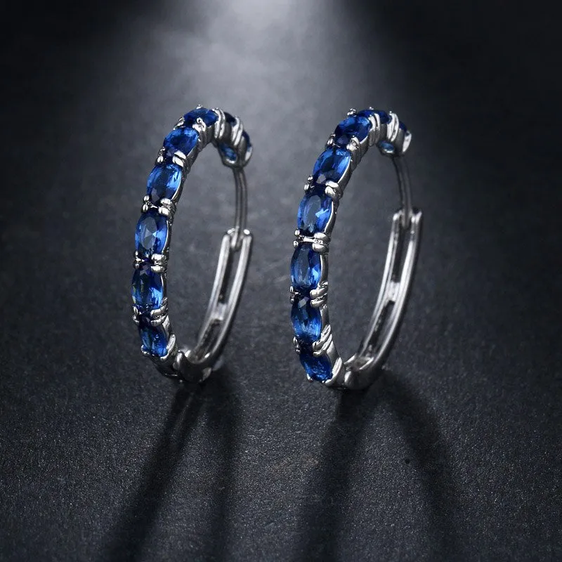 Oval Blue Aquamarine Hoop Earrings For Party Women Jewelry