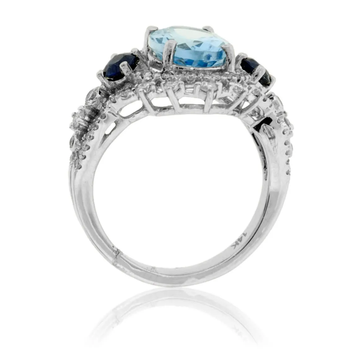 Oval-Cut Aquamarine, Sapphire & Diamond Halo Ring