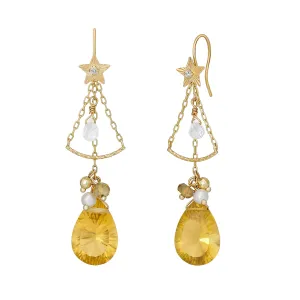 [Palette] 18K/10K Yellow Gold Champagne Quartz Charm Set Earrings [Ornament]