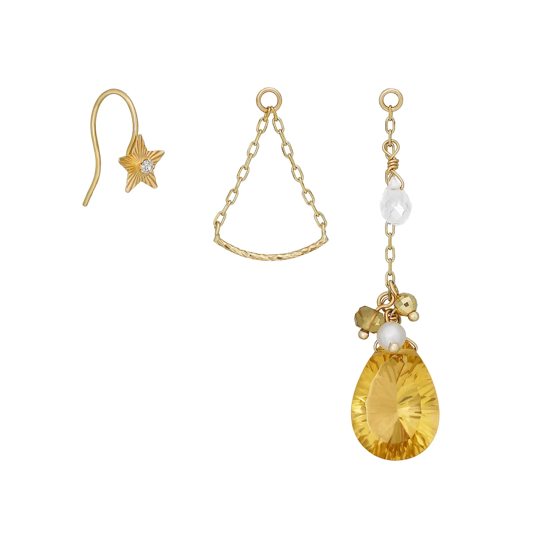 [Palette] 18K/10K Yellow Gold Champagne Quartz Charm Set Earrings [Ornament]
