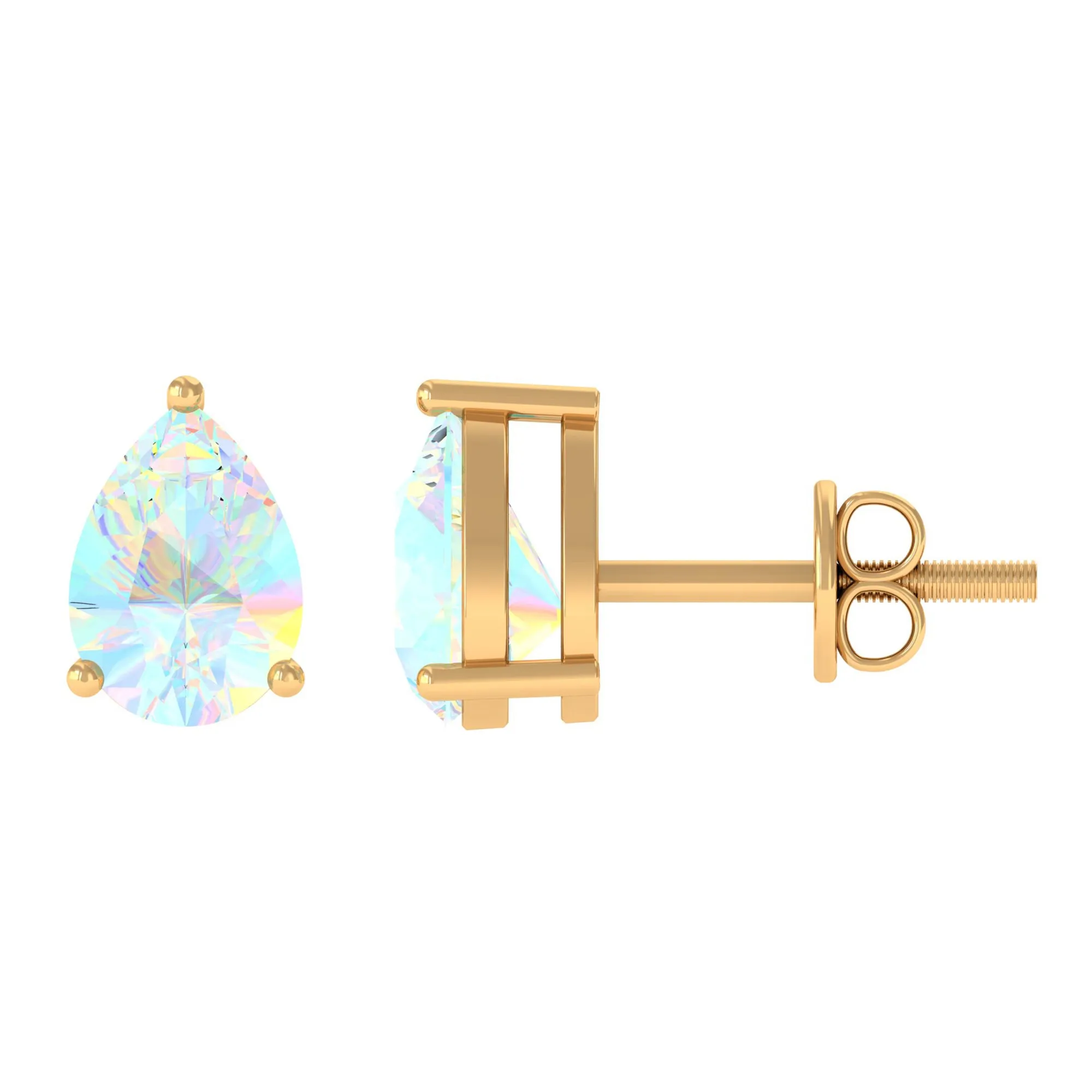 Pear Cut Ethiopian Opal Solitaire Stud Earrings in Gold