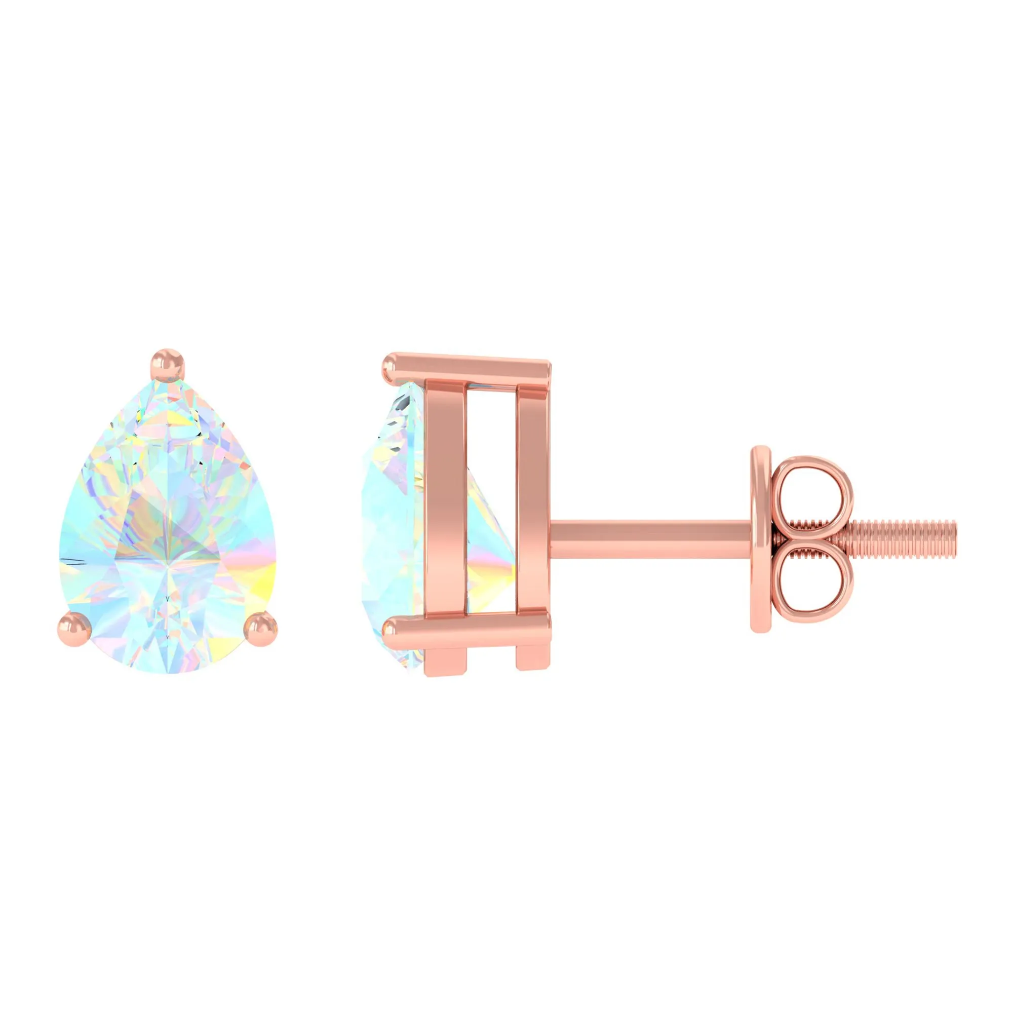 Pear Cut Ethiopian Opal Solitaire Stud Earrings in Gold