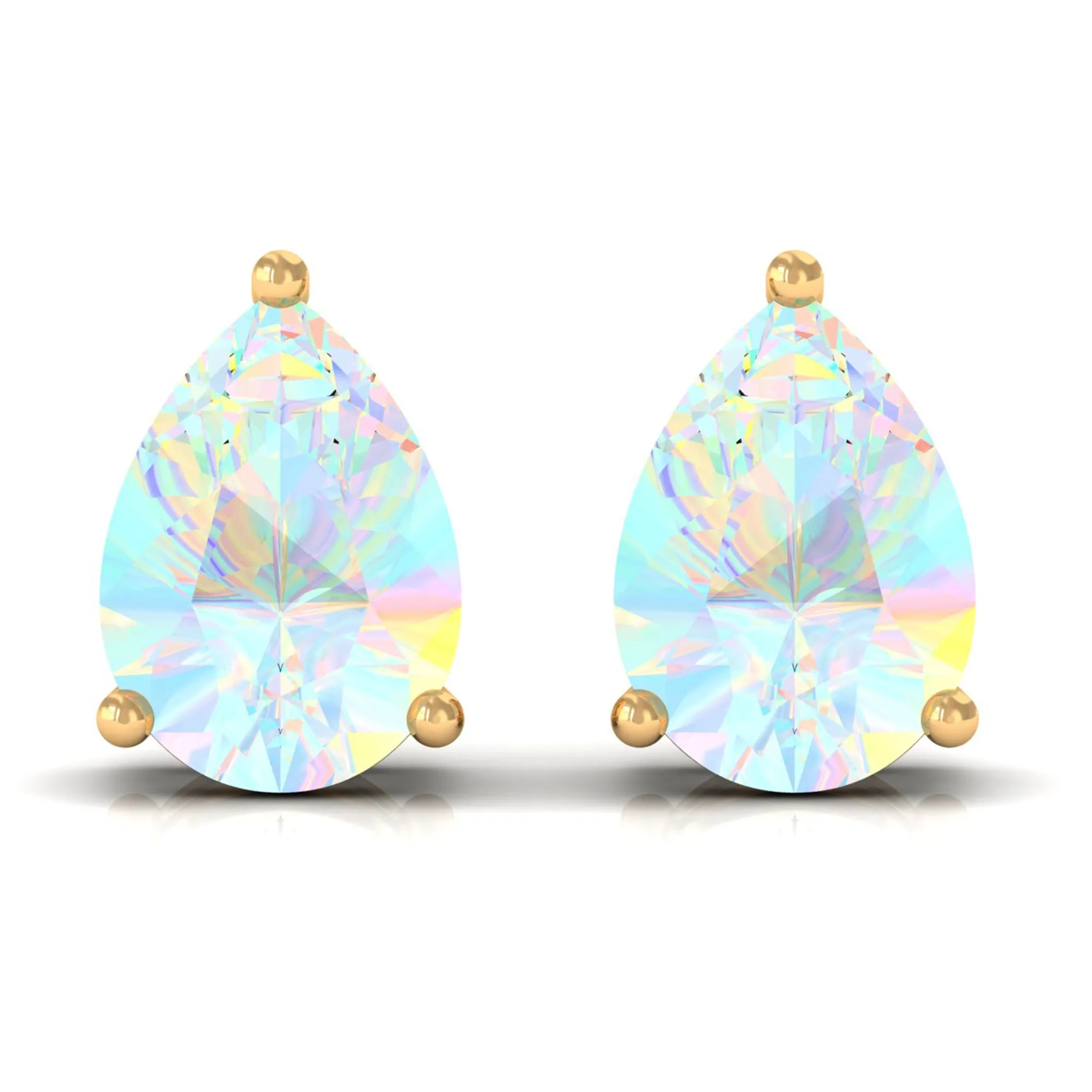 Pear Cut Ethiopian Opal Solitaire Stud Earrings in Gold