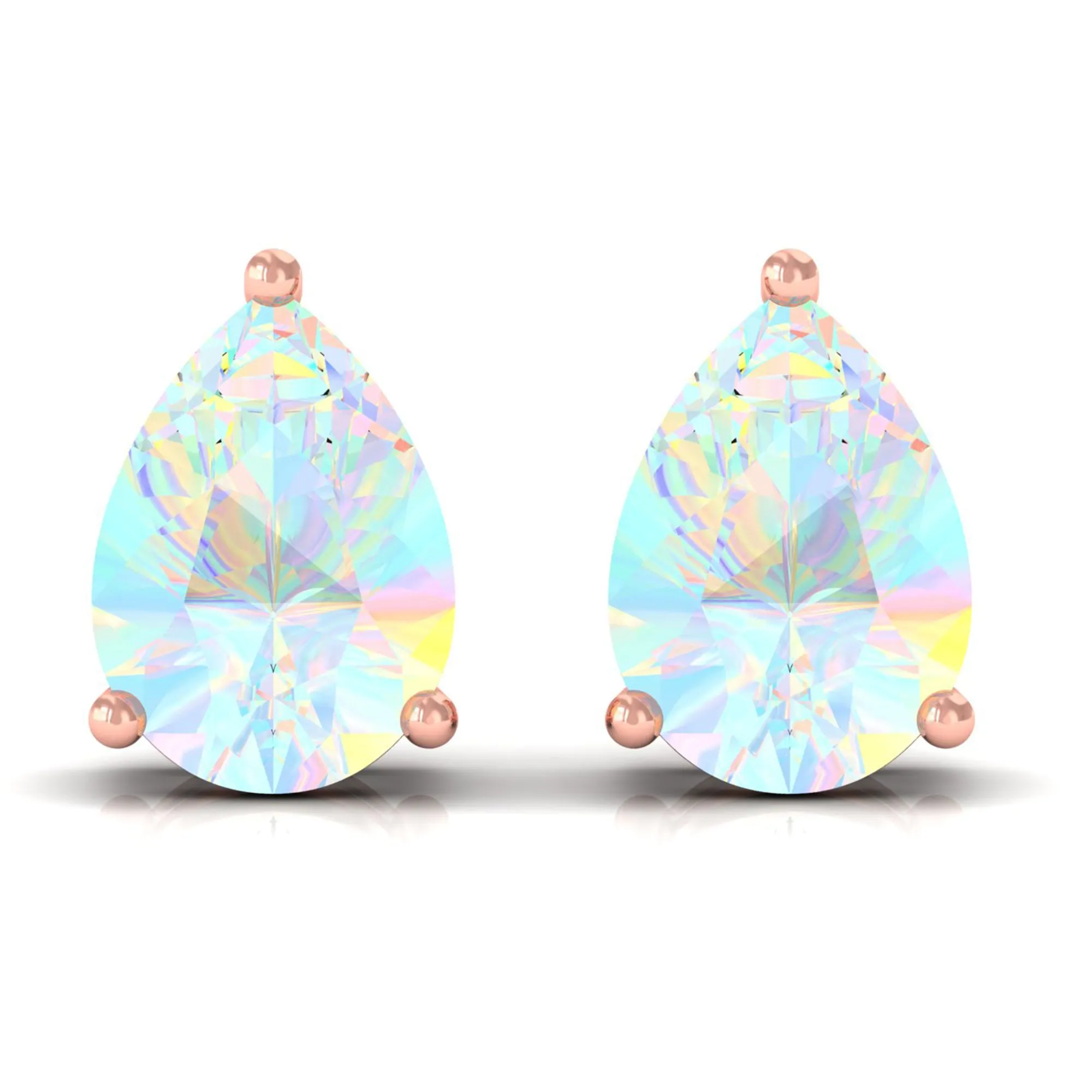 Pear Cut Ethiopian Opal Solitaire Stud Earrings in Gold