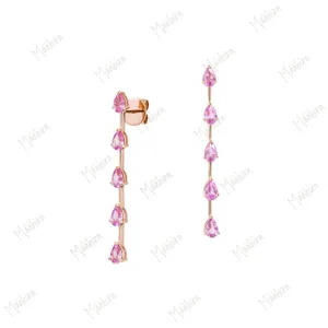 Pear Shape Pink Sapphire Dangle Earrings