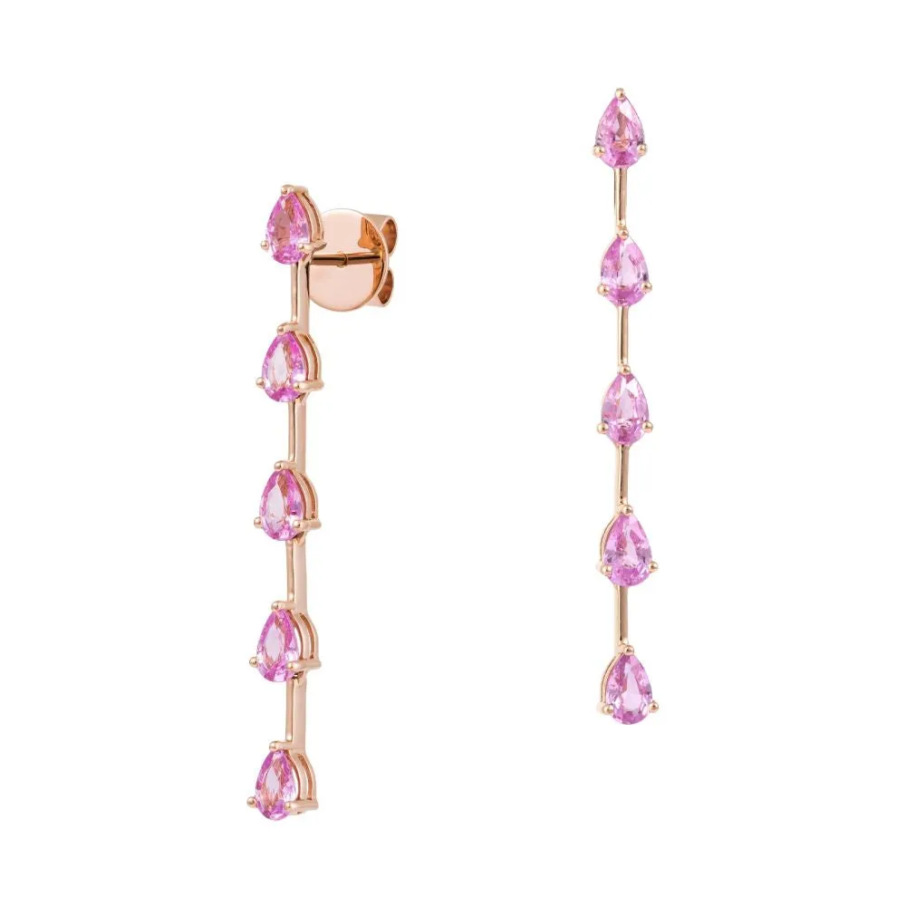 Pear Shape Pink Sapphire Dangle Earrings