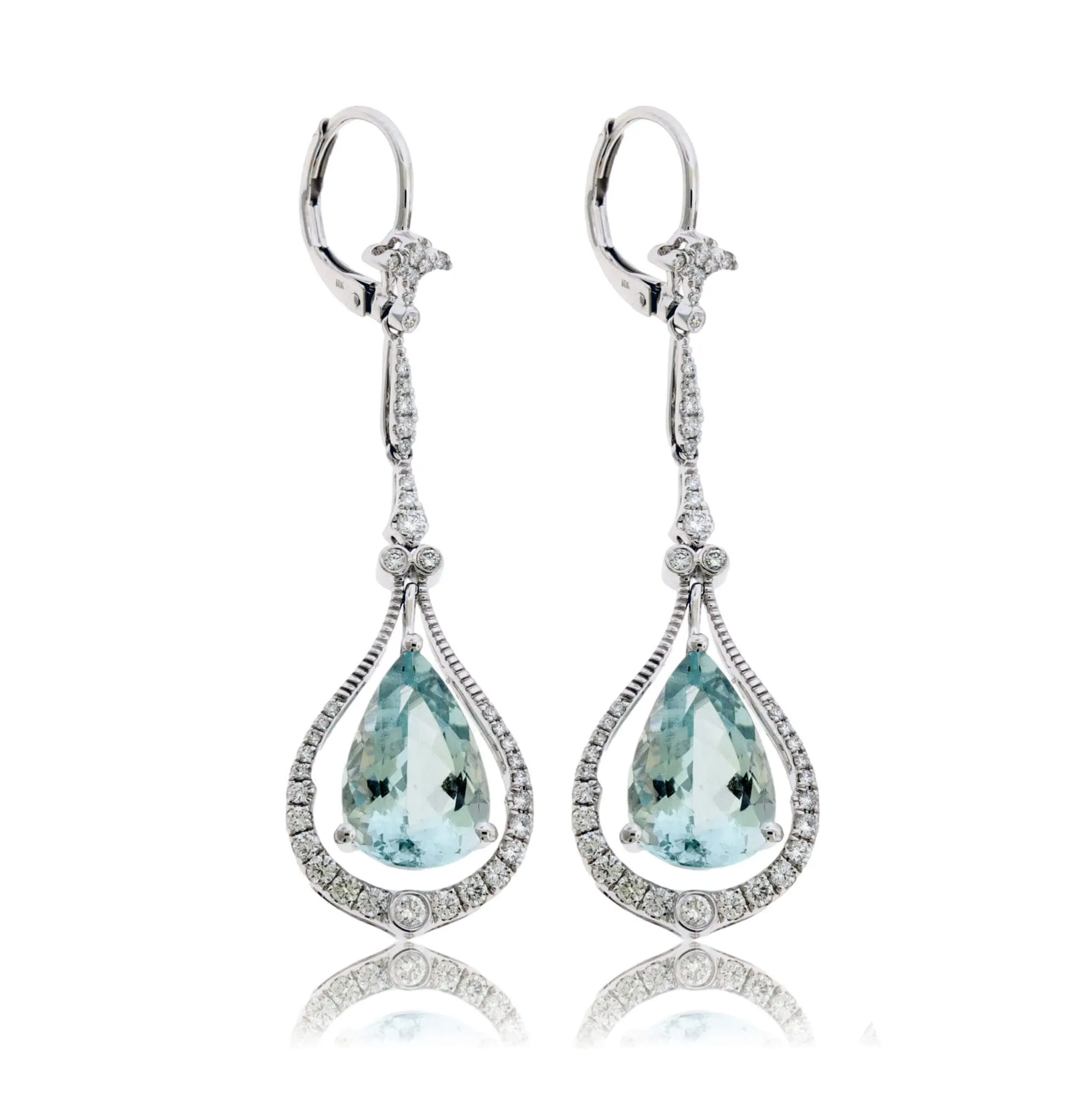 Pear Shaped Aquamarine and Diamond Drop Earrings