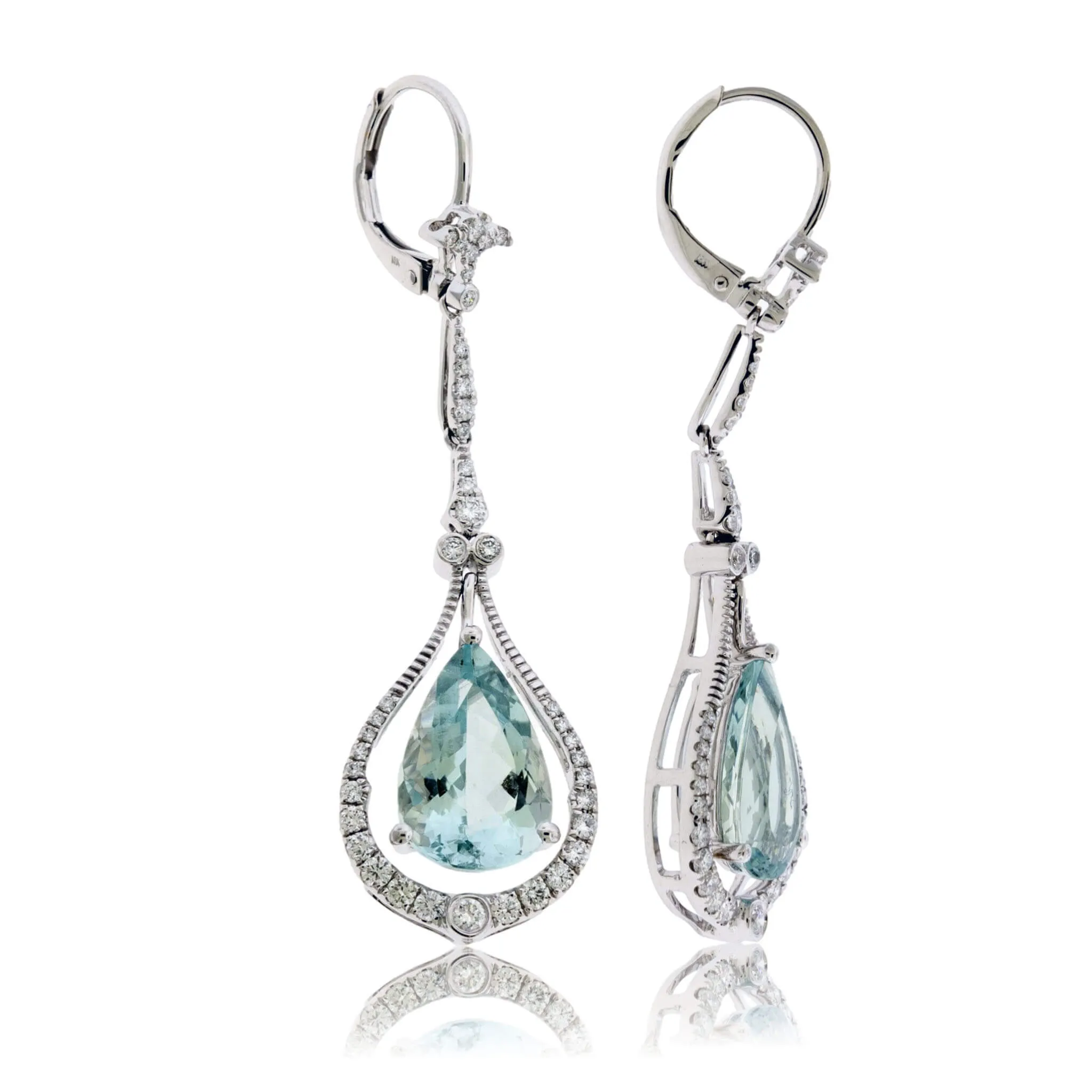 Pear Shaped Aquamarine and Diamond Drop Earrings