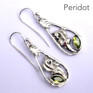 Peridot Earrings, Faceted Marquis, Floral Pattern 925 Silver