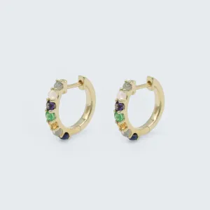 Petite "Love You" Gemstone Huggies - 7 Stones
