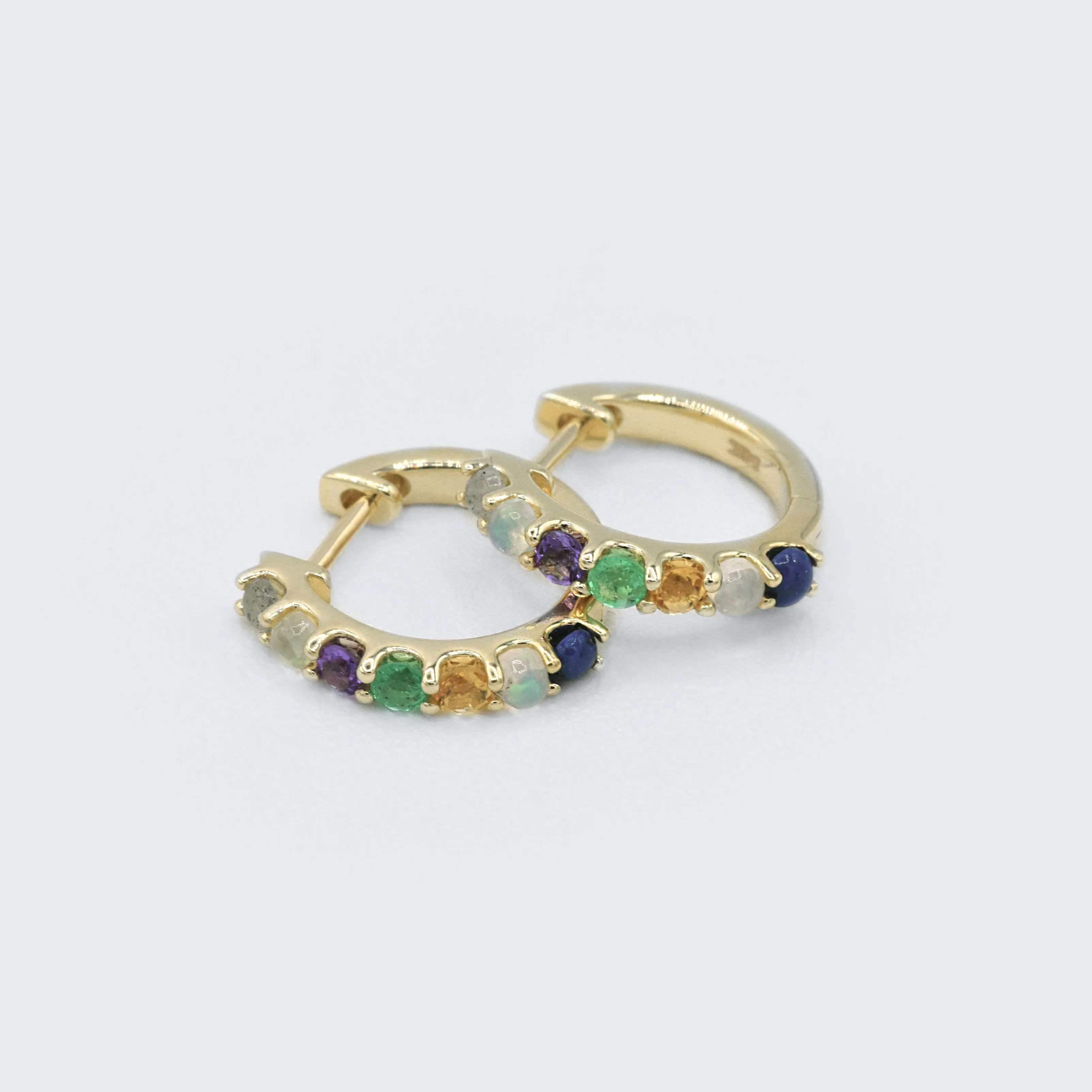 Petite "Love You" Gemstone Huggies - 7 Stones