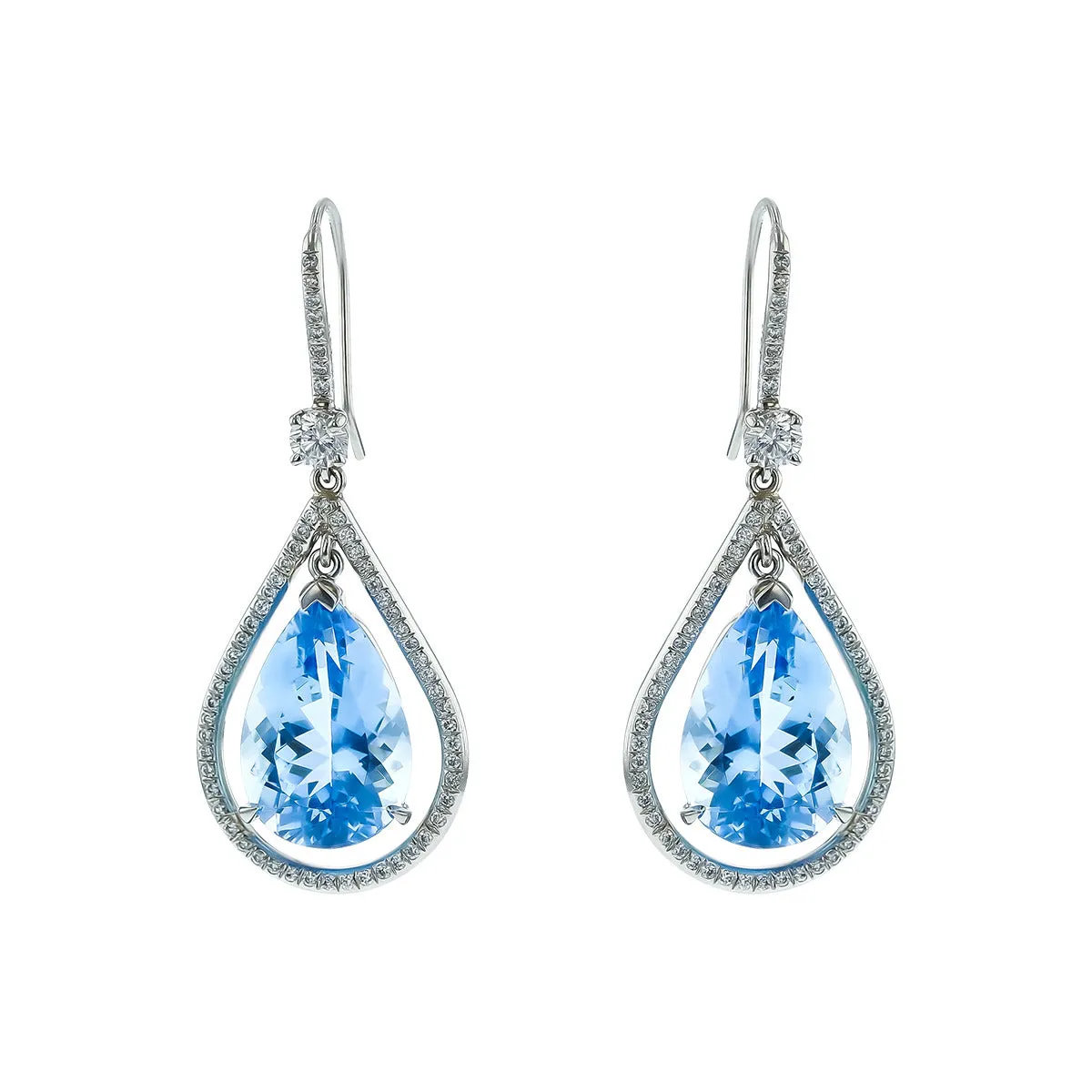 Platinum Aquamarine and Diamond Earrings