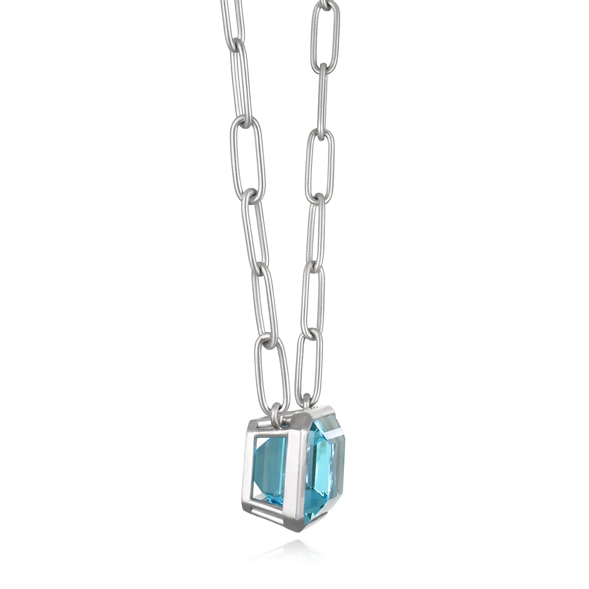 Platinum Aquamarine Bezel Set Pendant Necklace