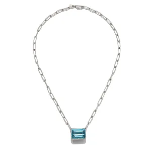 Platinum Aquamarine Bezel Set Pendant Necklace