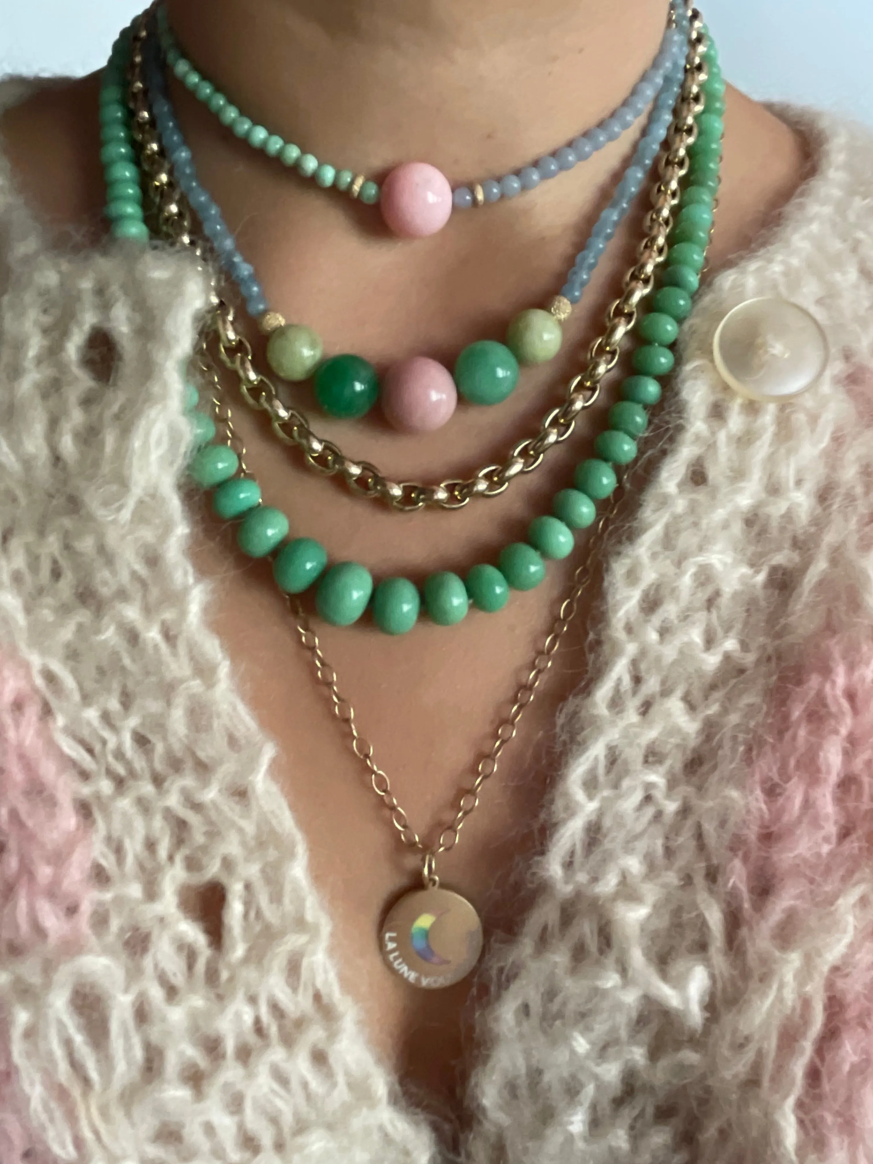 Pom Pom Choker - Pink Opal