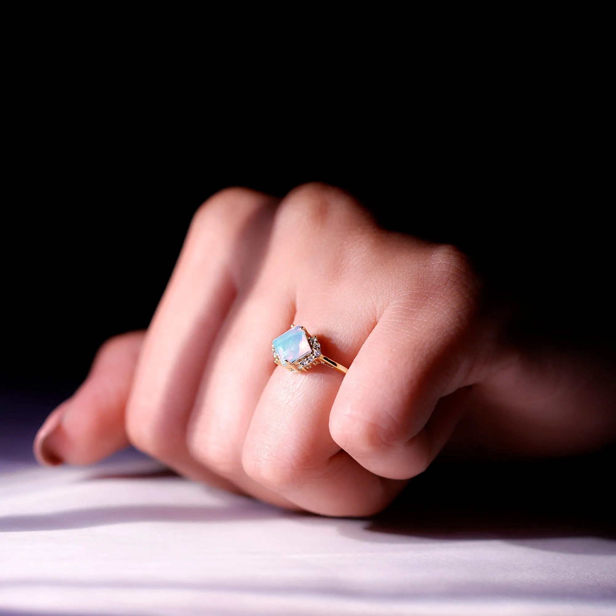 Princess Cut Ethiopian Opal Engagement Ring with Diamond