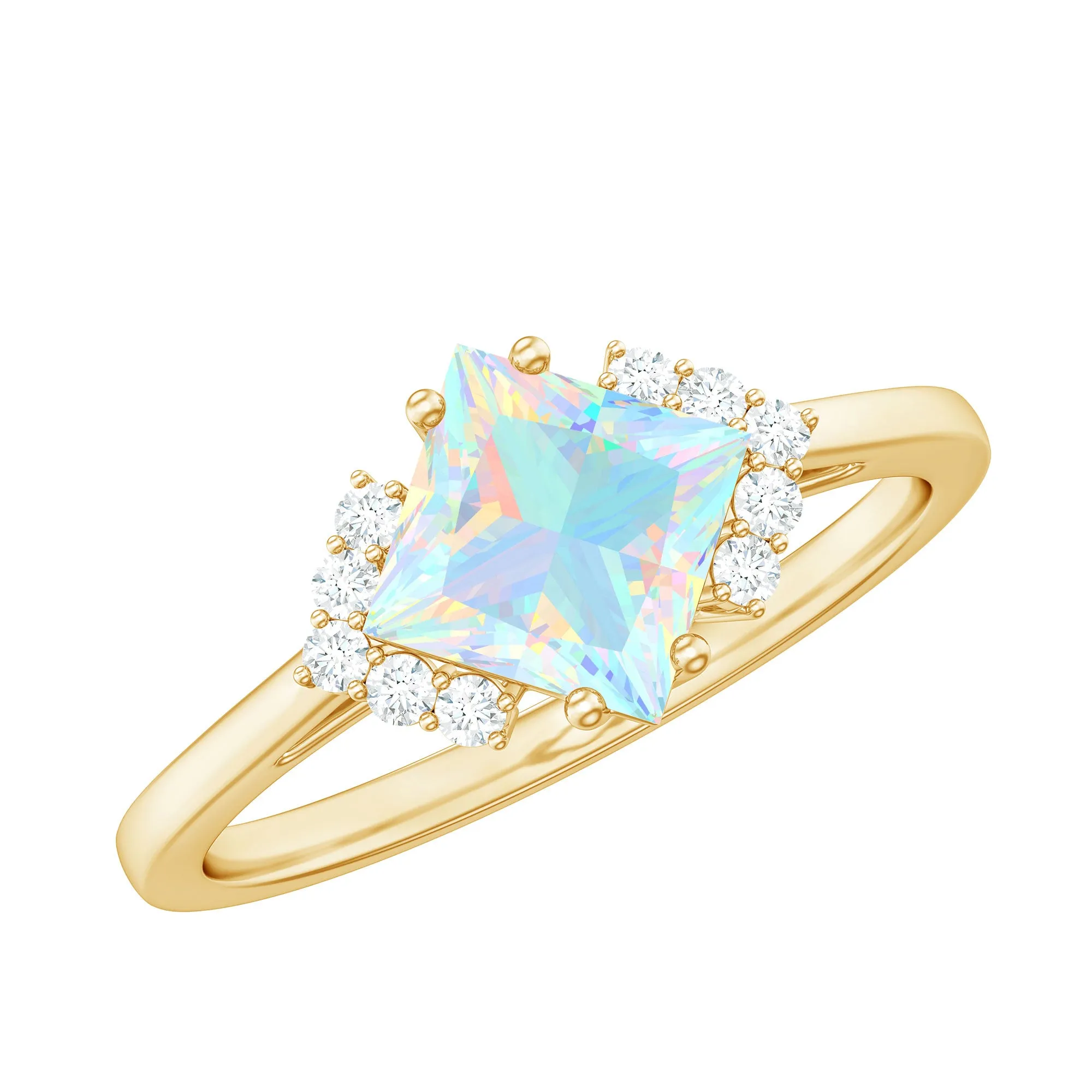Princess Cut Ethiopian Opal Engagement Ring with Diamond