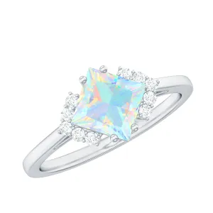 Princess Cut Ethiopian Opal Engagement Ring with Diamond