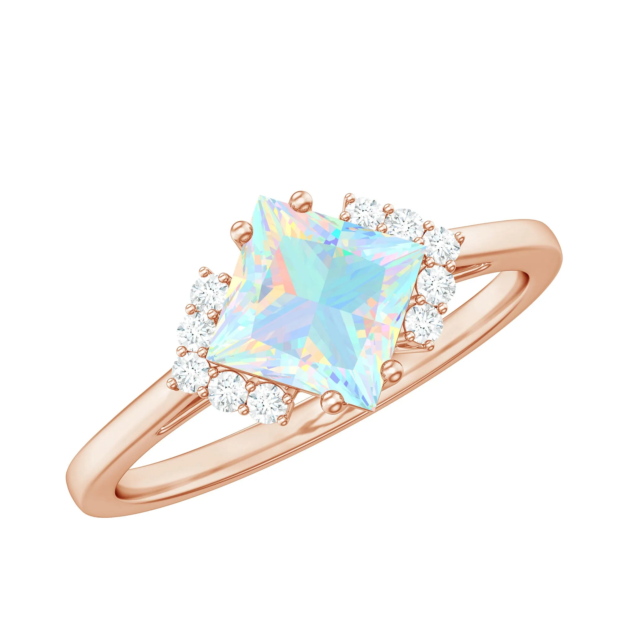 Princess Cut Ethiopian Opal Engagement Ring with Diamond