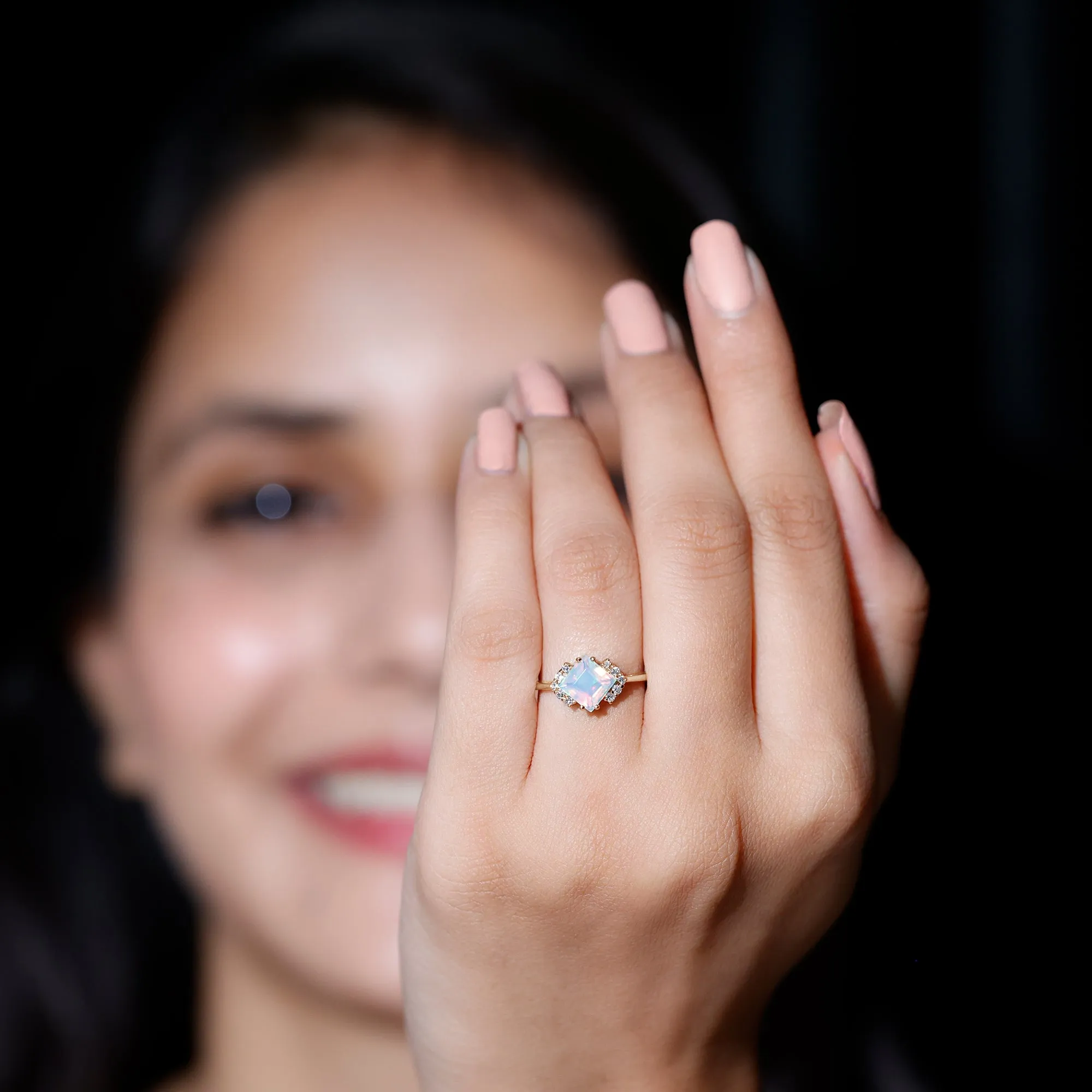 Princess Cut Ethiopian Opal Engagement Ring with Diamond