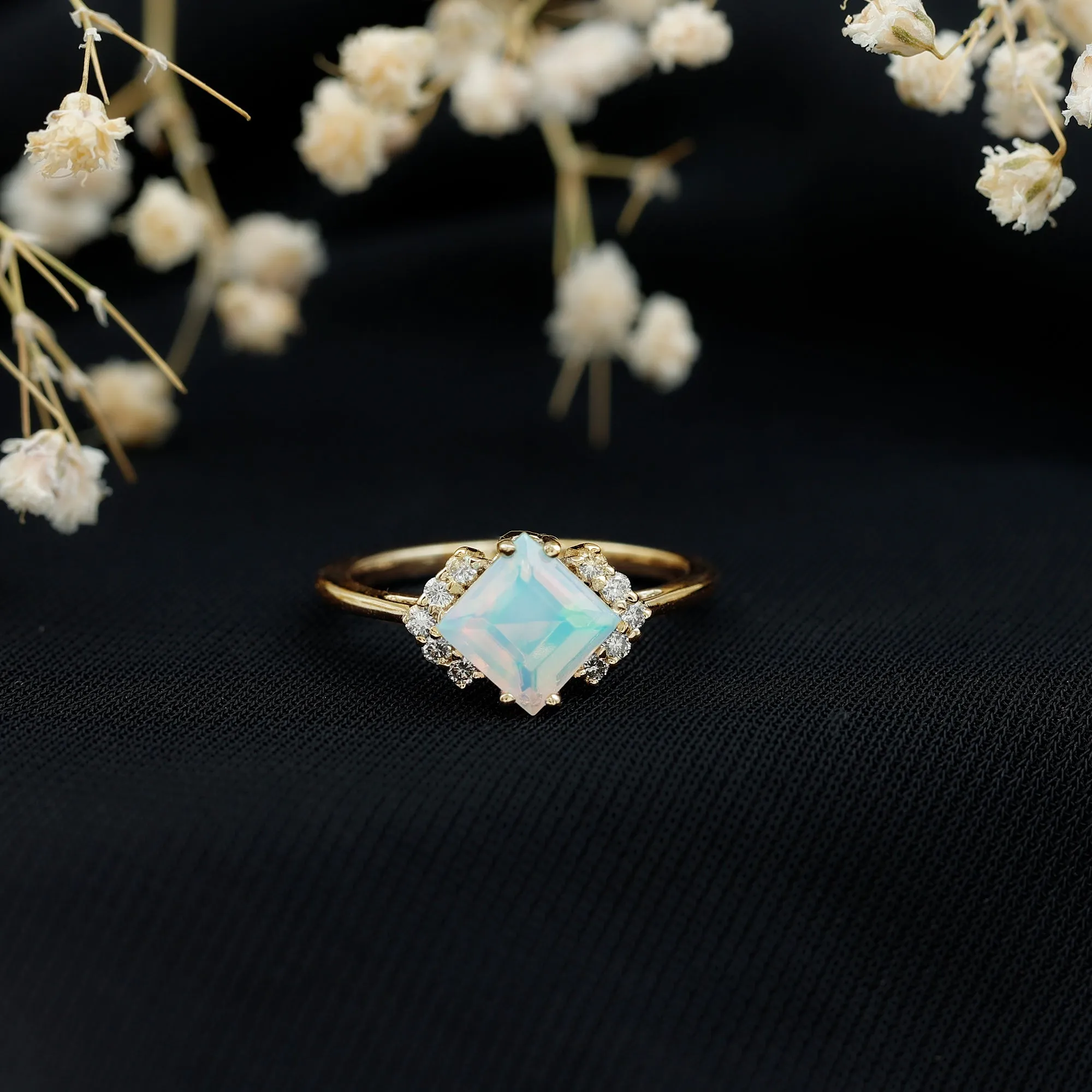 Princess Cut Ethiopian Opal Engagement Ring with Diamond