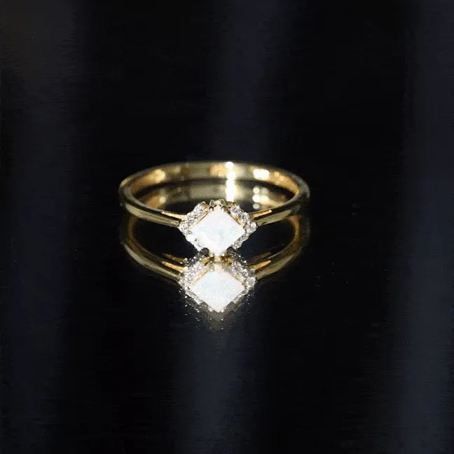 Princess Cut Ethiopian Opal Engagement Ring with Diamond