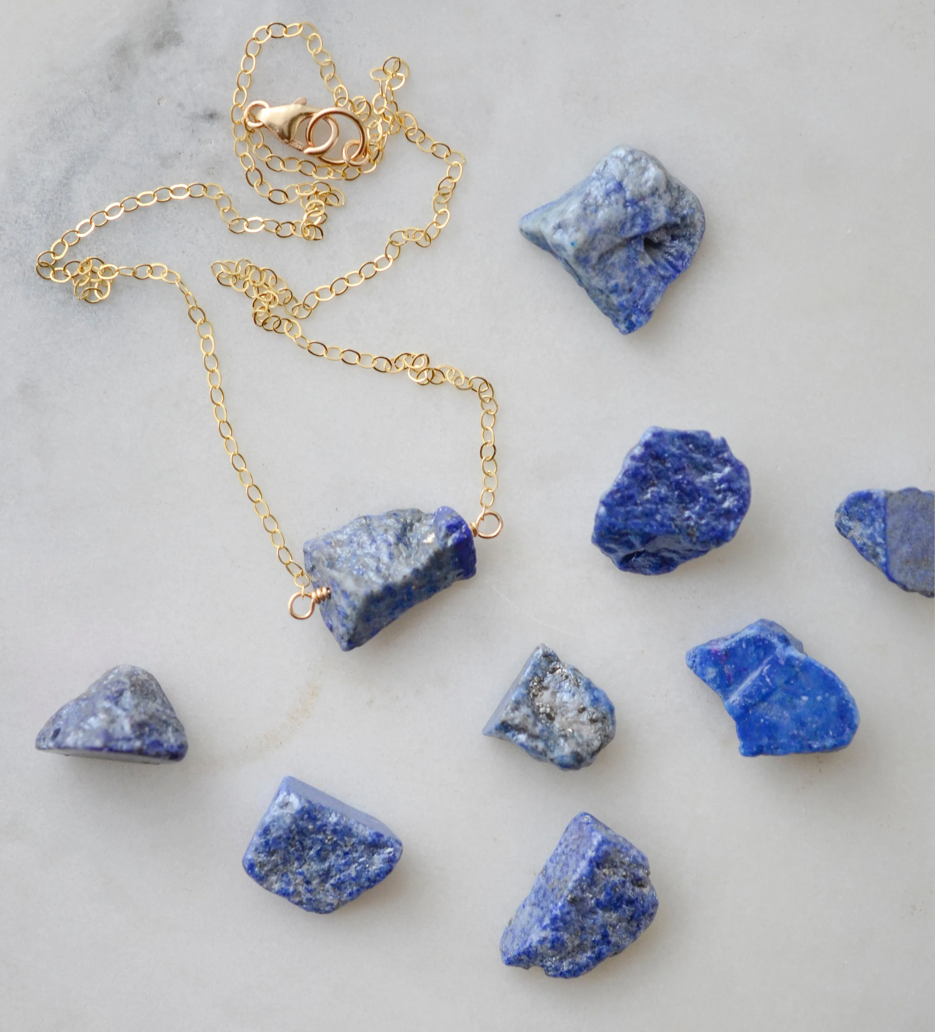 Raw Lapis Lazuli Necklace in Sterling Silver or Gold Filled